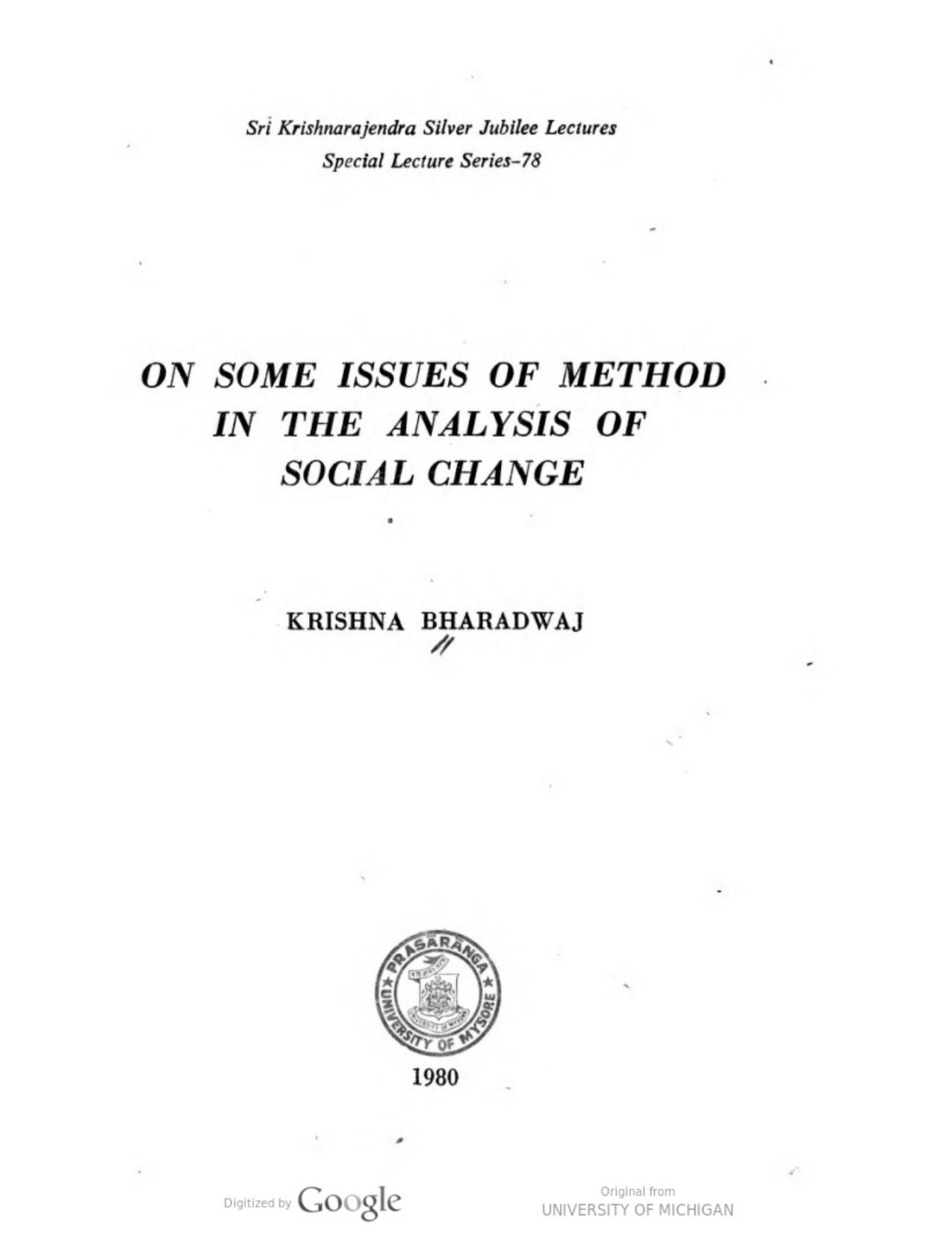 On Some Issues of Method in the Analysis of Social Change by Krishna Bharadwaj