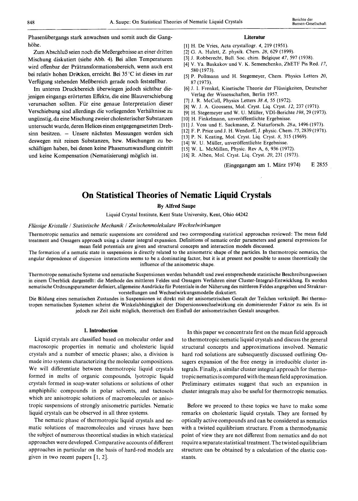 On Statistical Theories of Nematic Liquid Crystals by Unknown