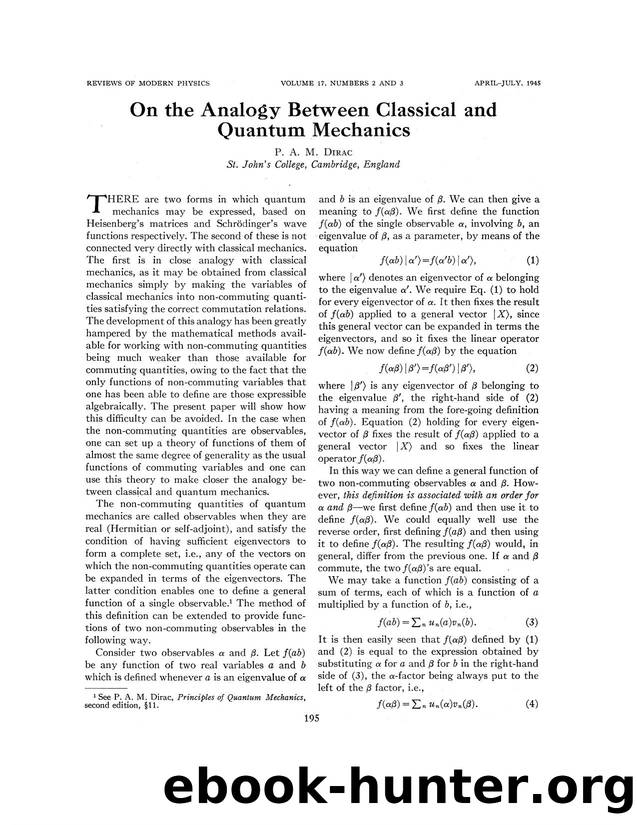 On The Analogy Between Classical and Quantum Mechanics by On The Analogy Between Classical & Quantum Mechanics