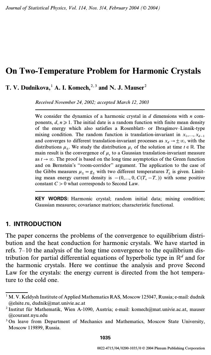 On Two-Temperature Problem for Harmonic Crystals by Unknown