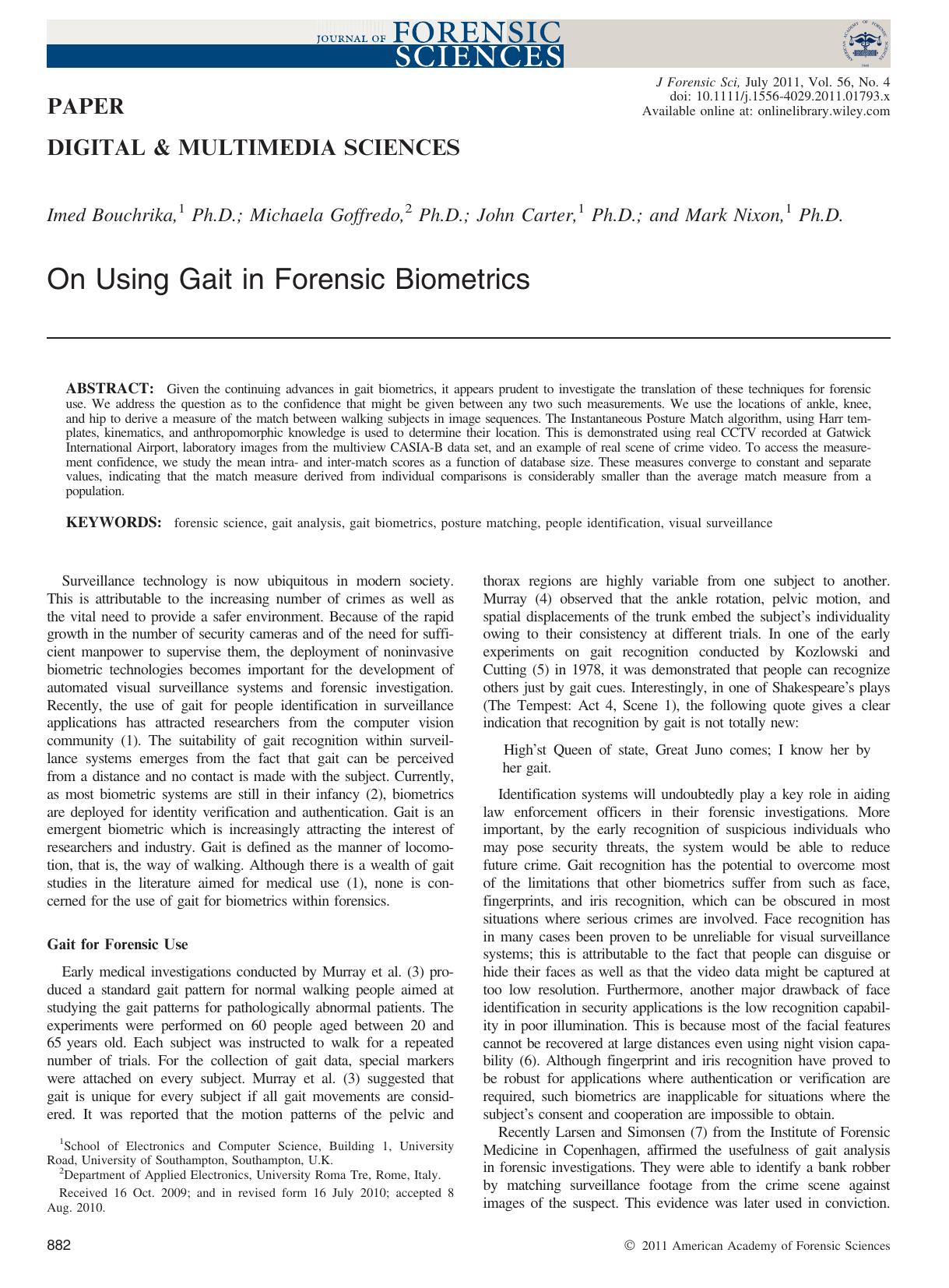 On Using Gait in Forensic Biometrics by Unknown