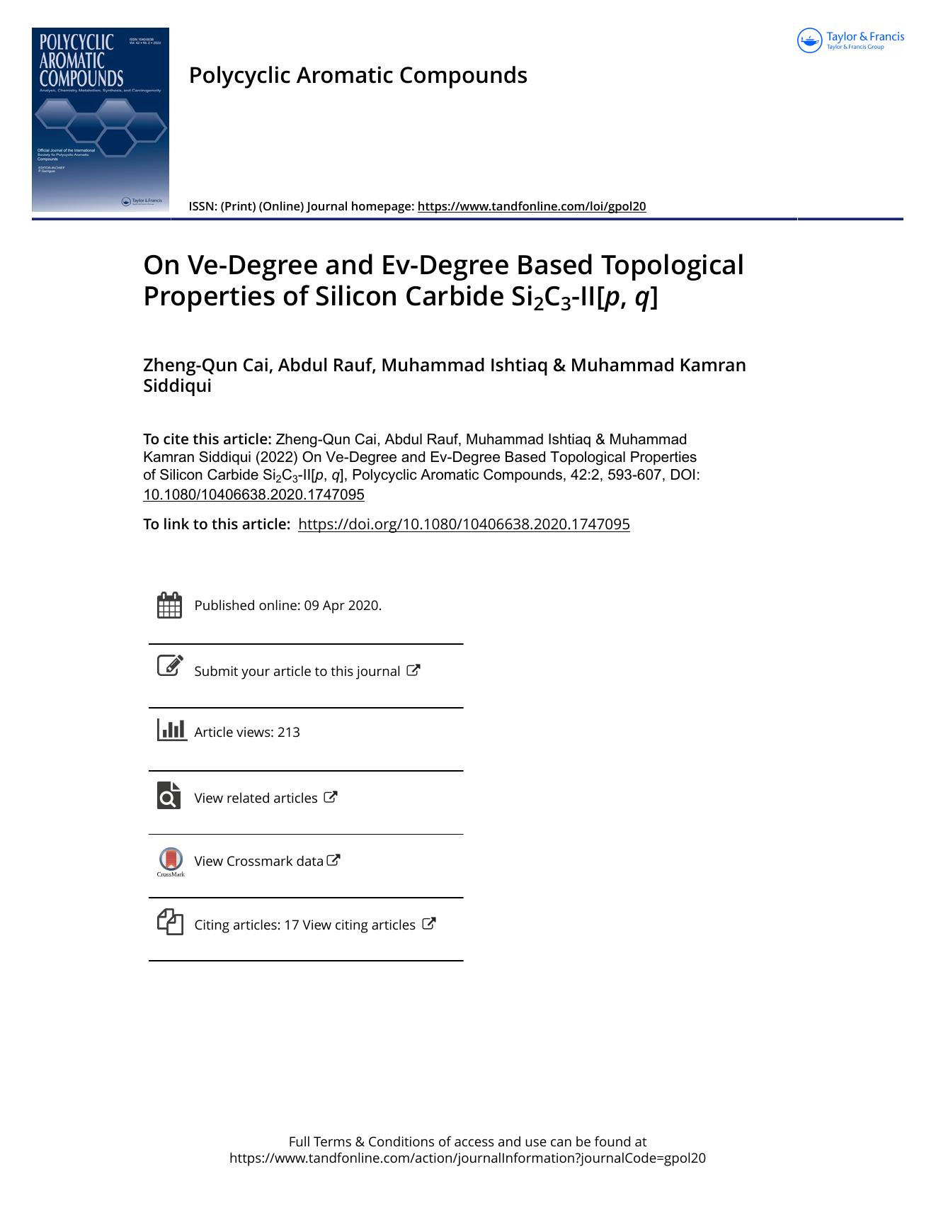 On Ve-Degree and Ev-Degree Based Topological Properties of Silicon Carbide Si2C3-II[p, q] by Cai Zheng-Qun & Rauf Abdul & Ishtiaq Muhammad & Siddiqui Muhammad Kamran