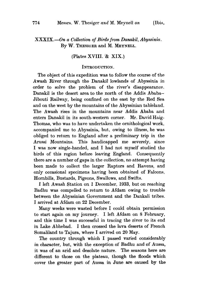 On a Collection of Birds from Danakil, Abyssinia. by On a Collection of Birds from Danakil Abyssinia (1935) 77 Ibis 774