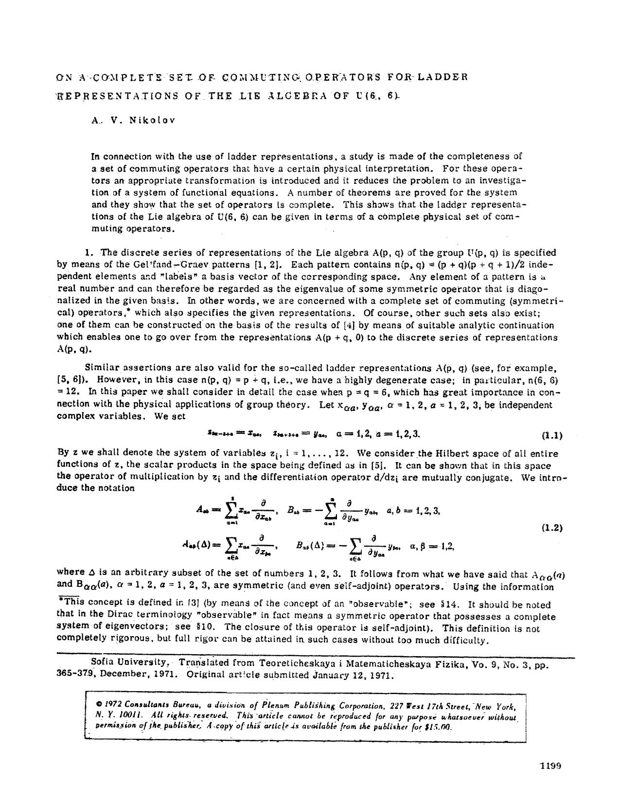 On a complete set of commuting operators for ladder representations of the Lie algebra of U(6,6) by Unknown