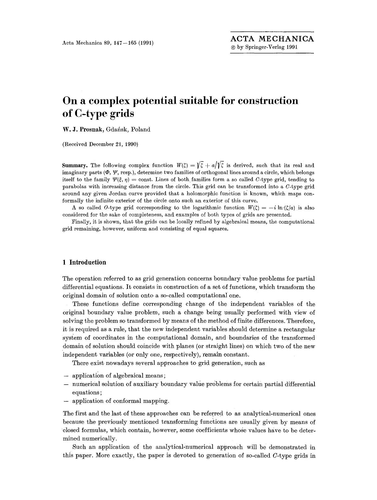On a complex potential suitable for construction of C-type grids by Unknown