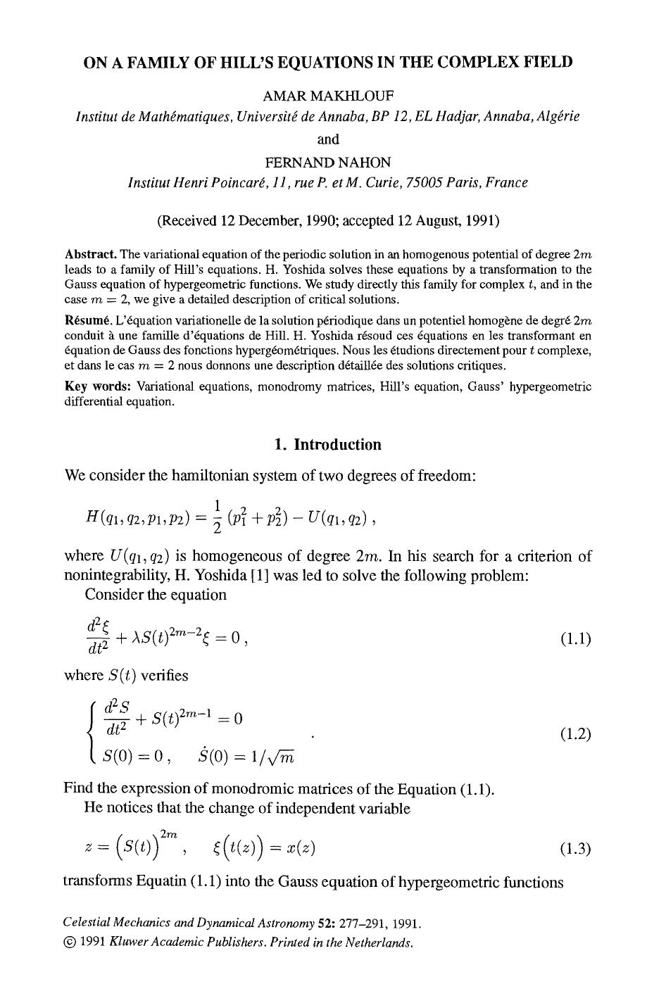 On a family of Hill's equations in the complex field by Unknown