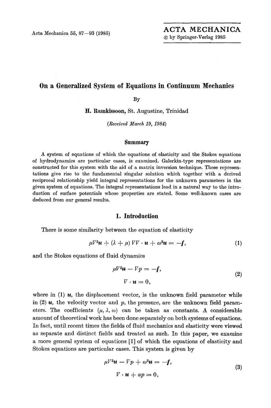 On a generalized system of equations in continuum mechanics by Unknown