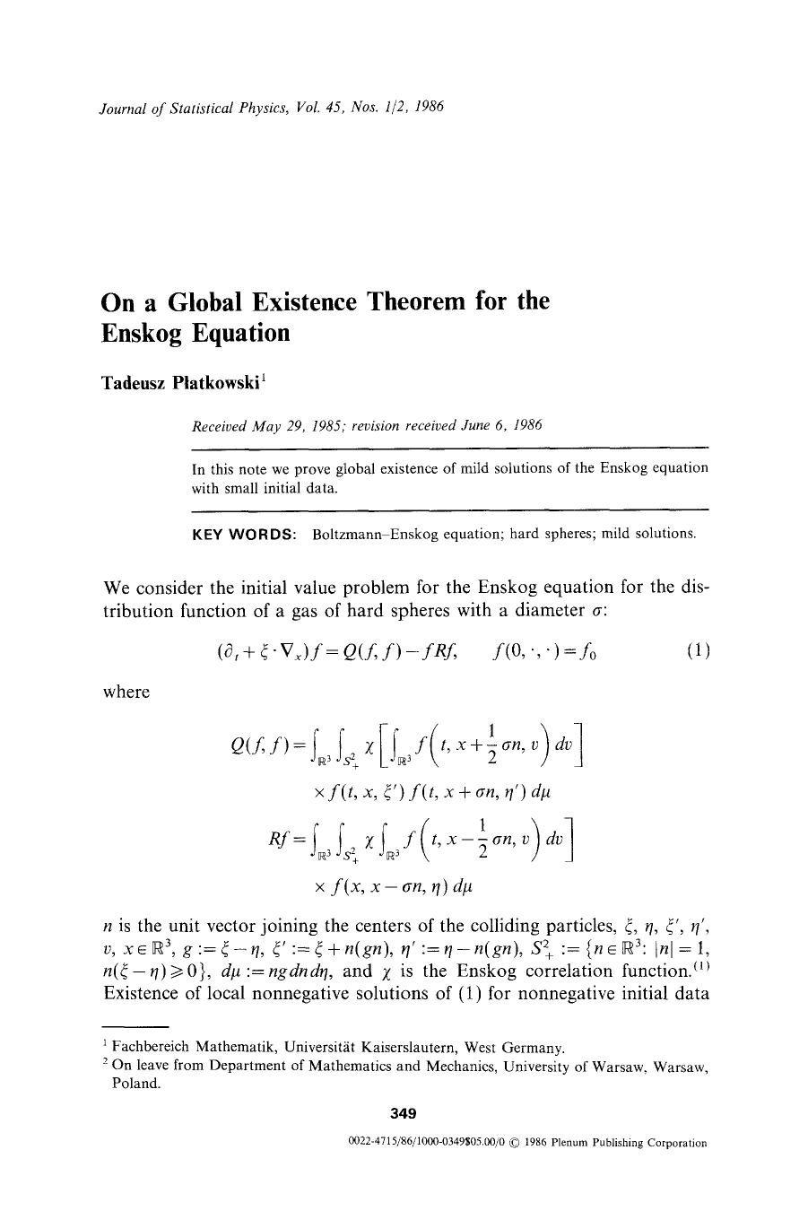 On a global existence theorem for the Enskog equation by Unknown