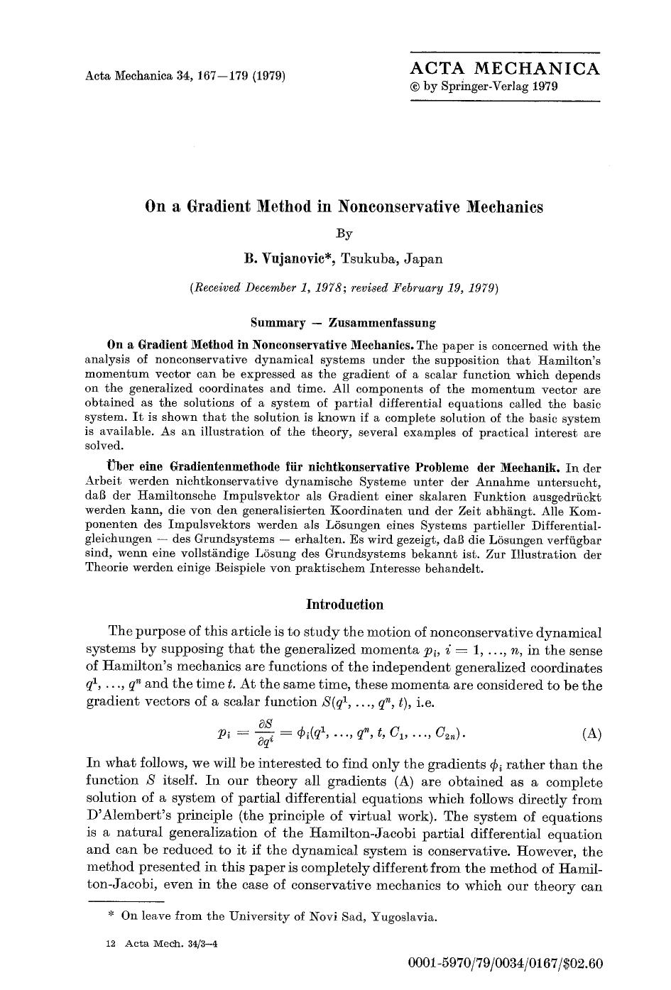 On a gradient method in nonconservative mechanics by Unknown