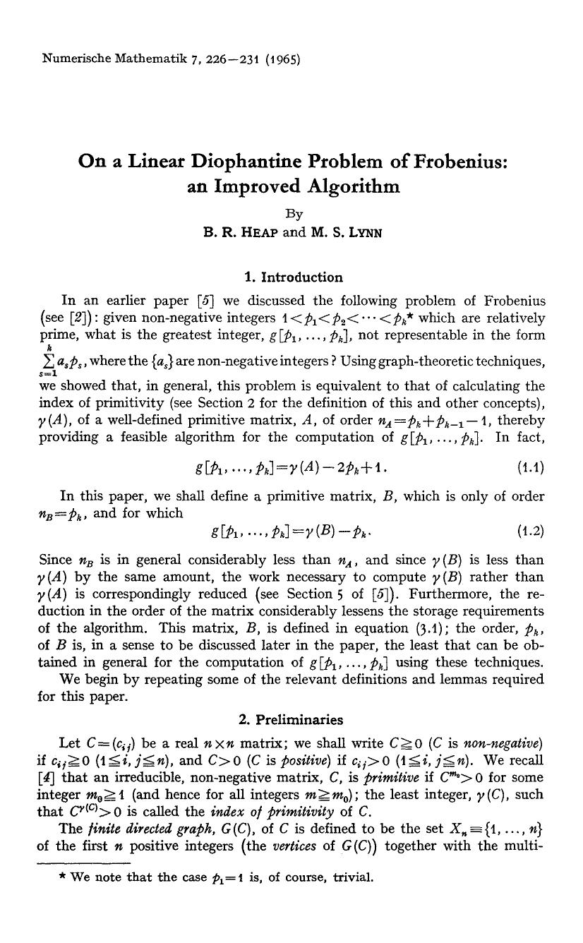 On a linear diophantine problem of Frobenius: an improved algorithm by Unknown