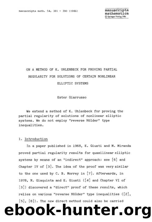 On a method of K. Uhlenbeck for proving partial regularity for solutions of certain nonlinear elliptic systems by Unknown
