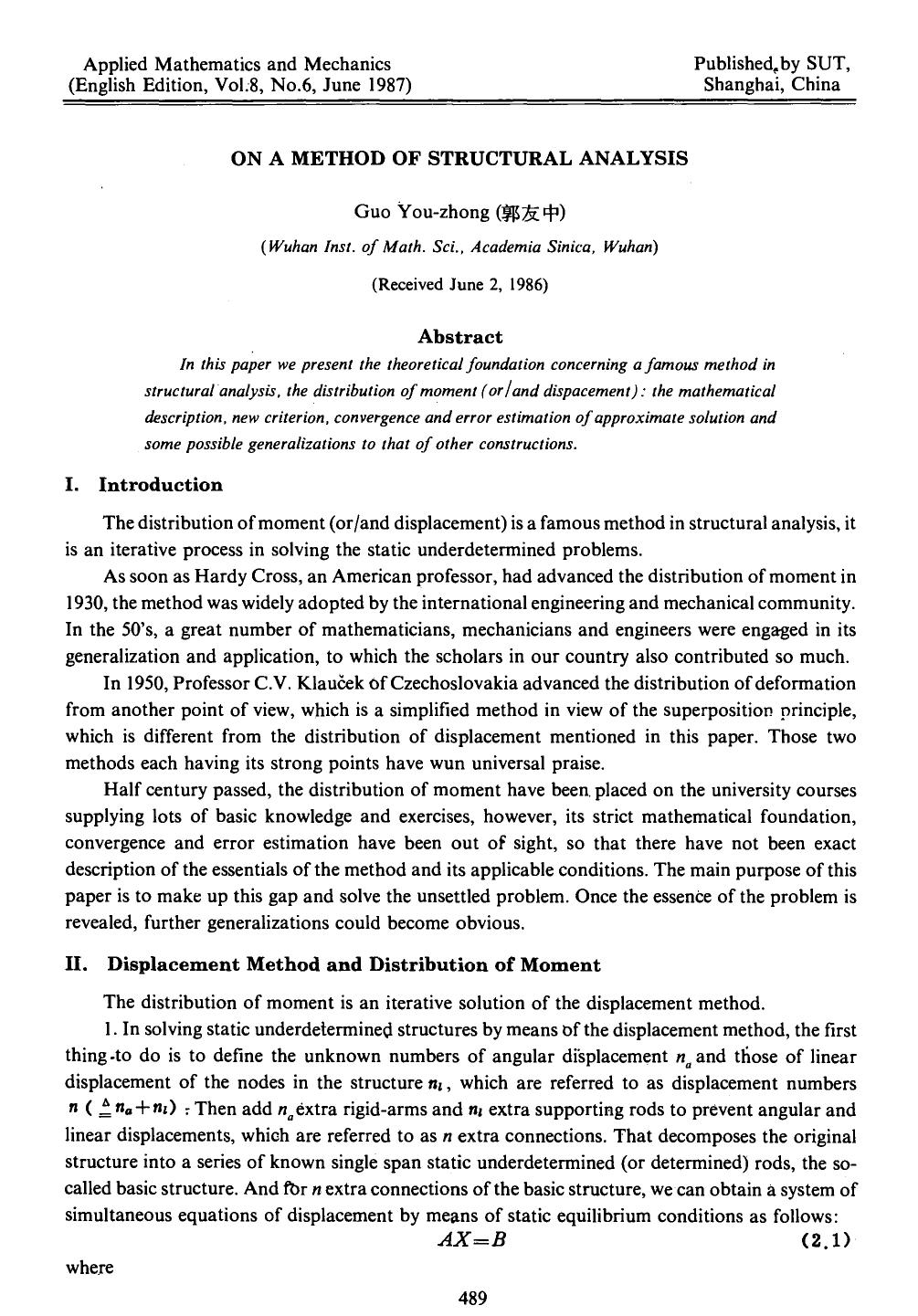 On a method of structural analysis by Unknown