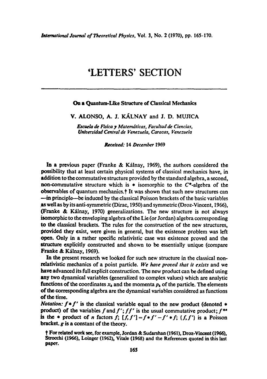 On a quantum-like structure of classical mechanics by Unknown