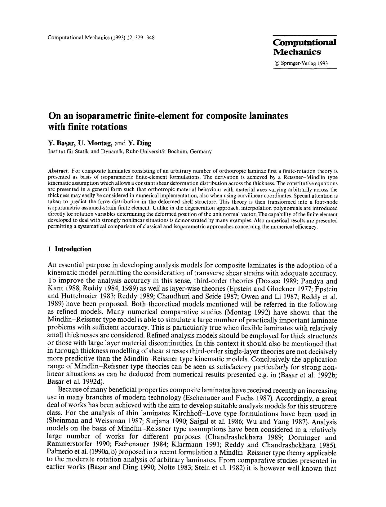 On an isoparametric finite-element for composite laminates with finite rotations by Unknown