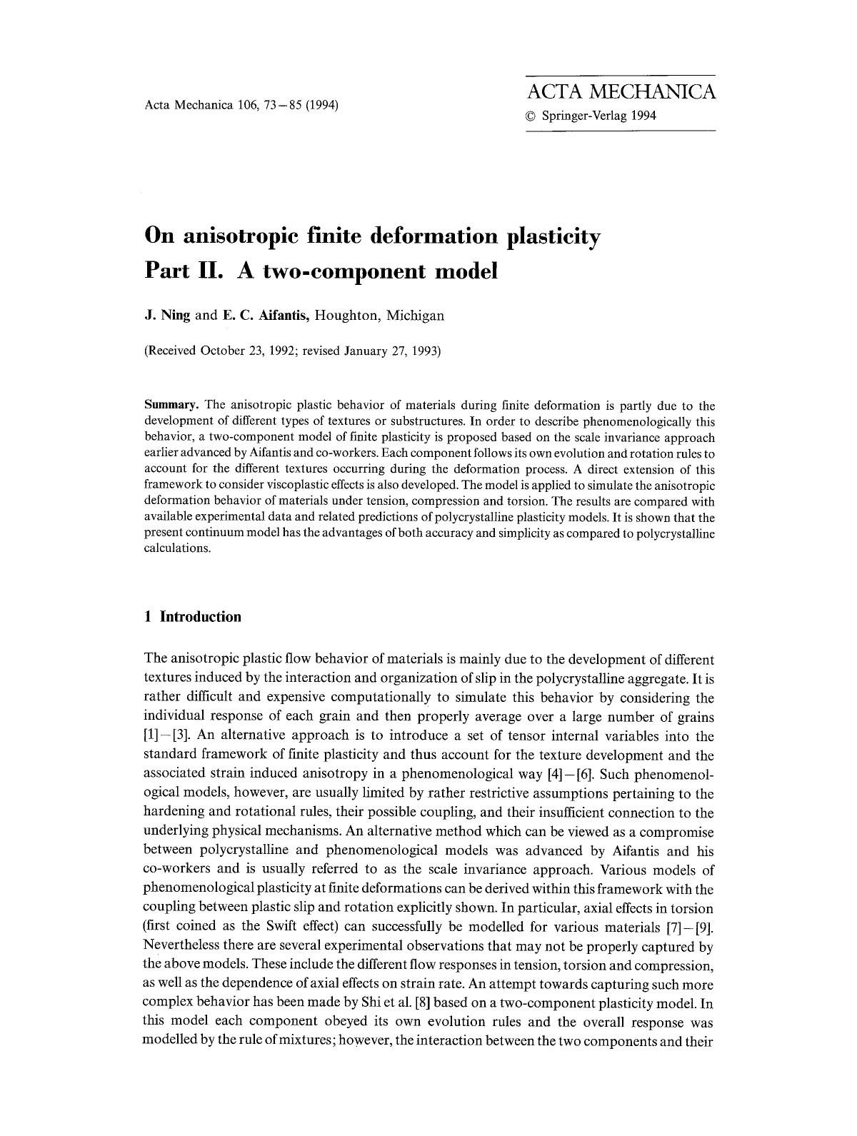 On anisotropic finite deformation plasticity Part II. A two-component model by Unknown