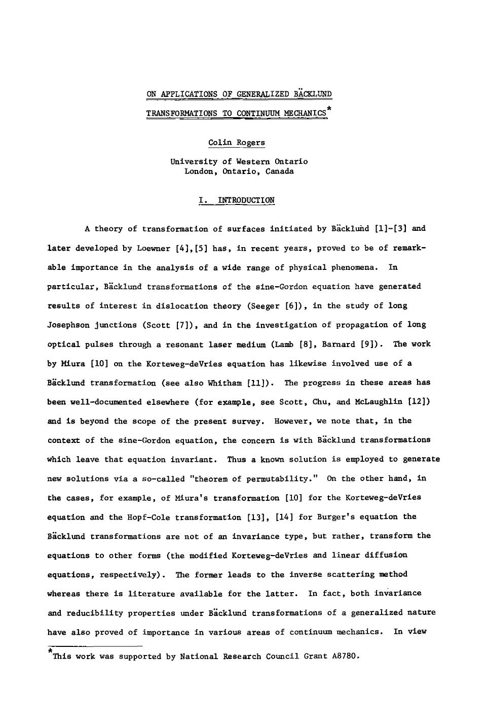 On applications of generalized B&#x00E4;cklund transformations to continuum mechanics by Unknown