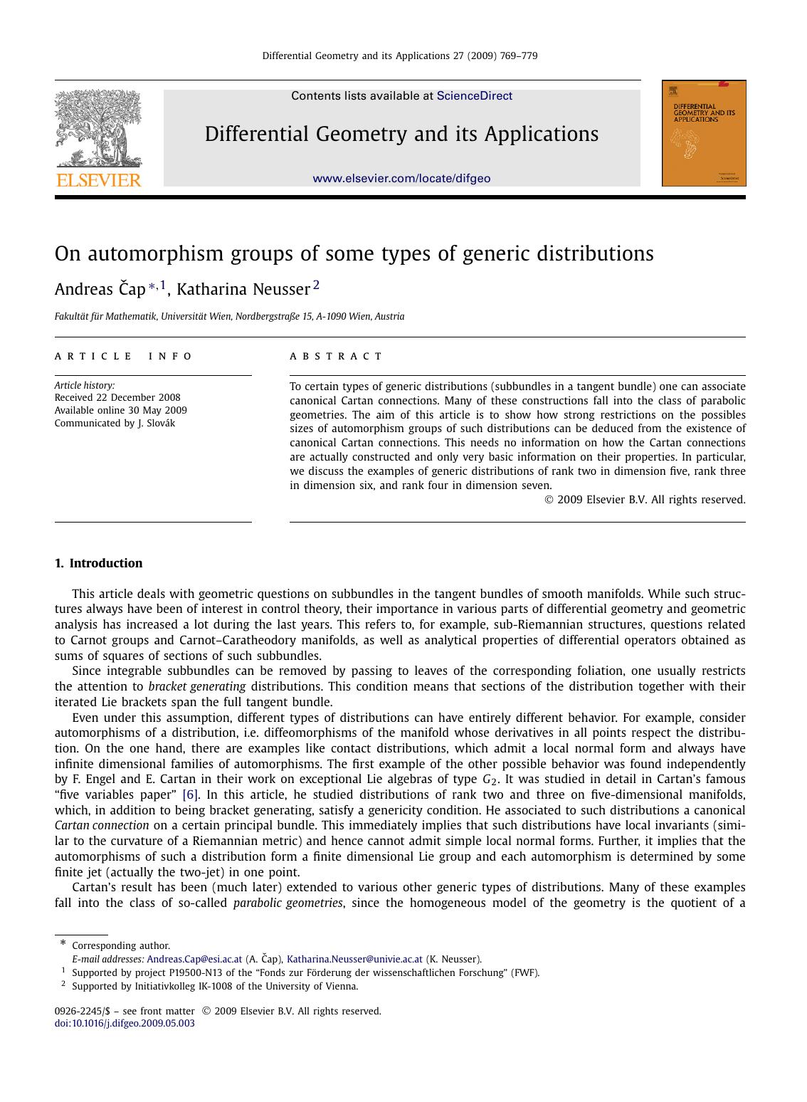 On automorphism groups of some types of generic distributions by Andreas Čap; Katharina Neusser