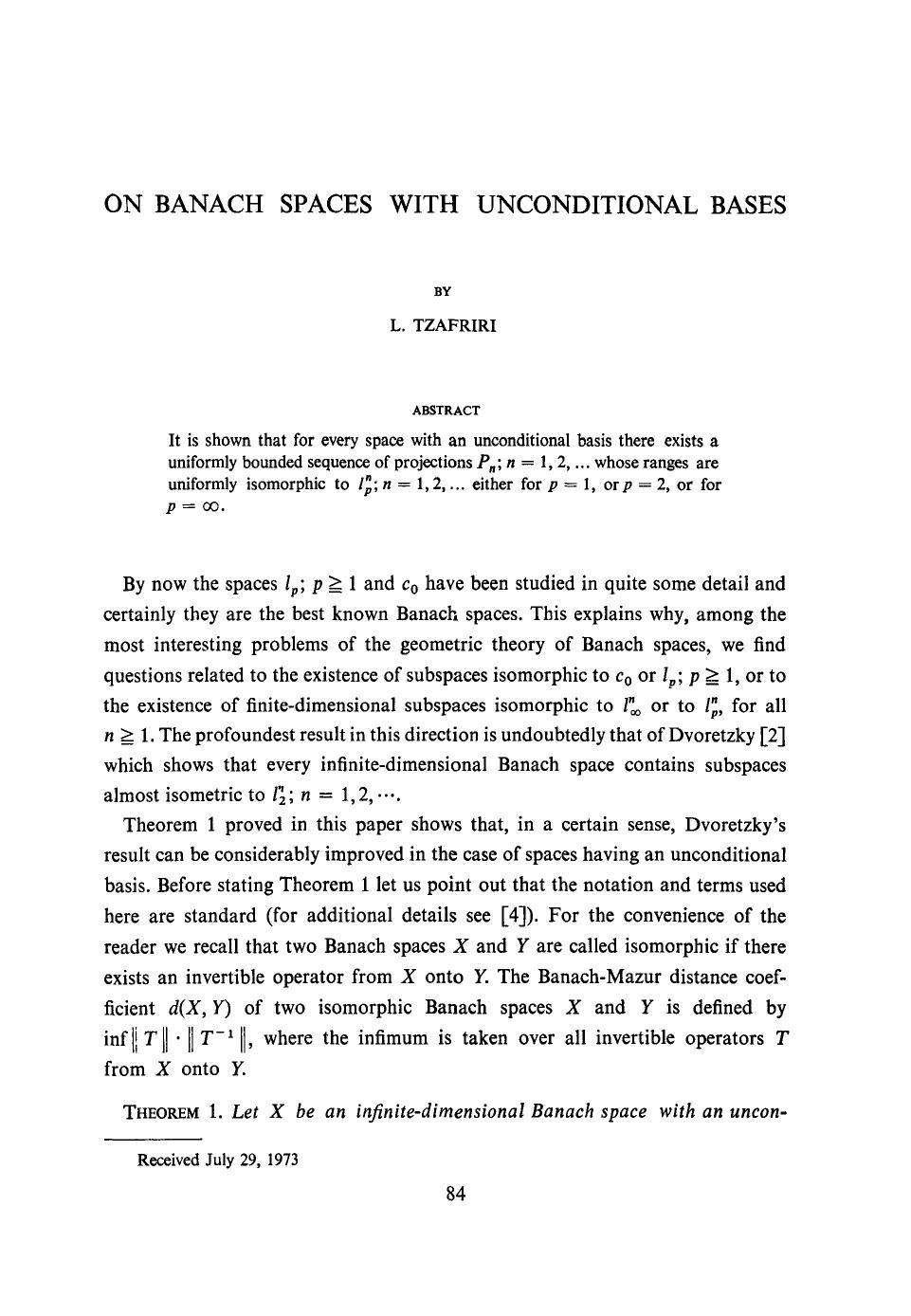 On banach spaces with unconditional bases by Unknown