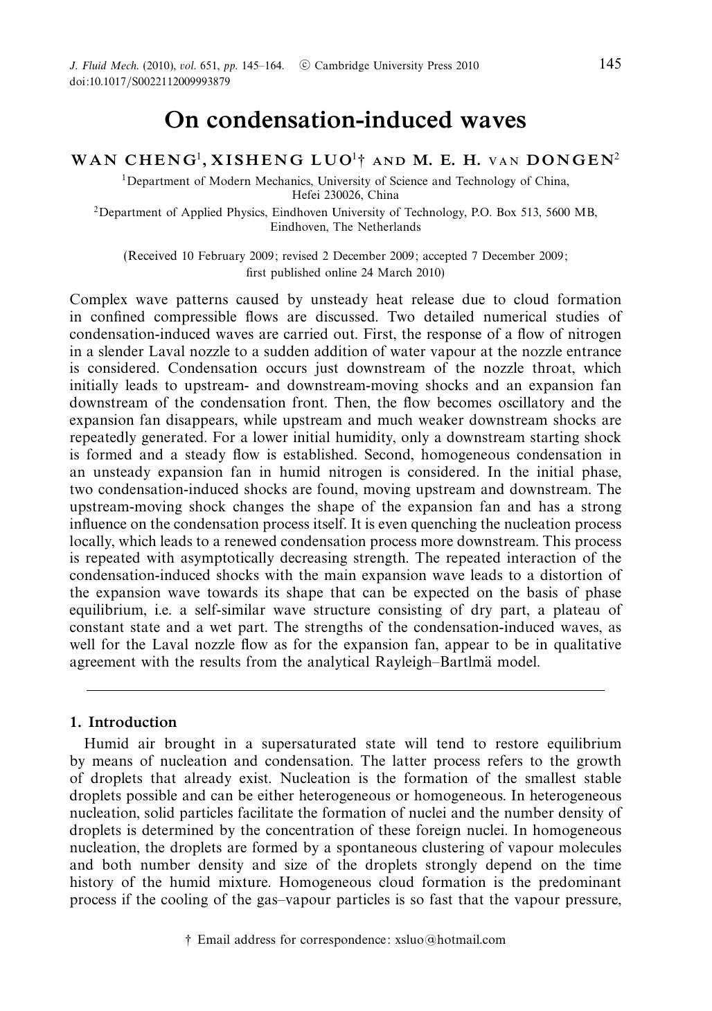 On condensation-induced waves by WAN CHENG XISHENG LUO M. E. H. van DONGEN