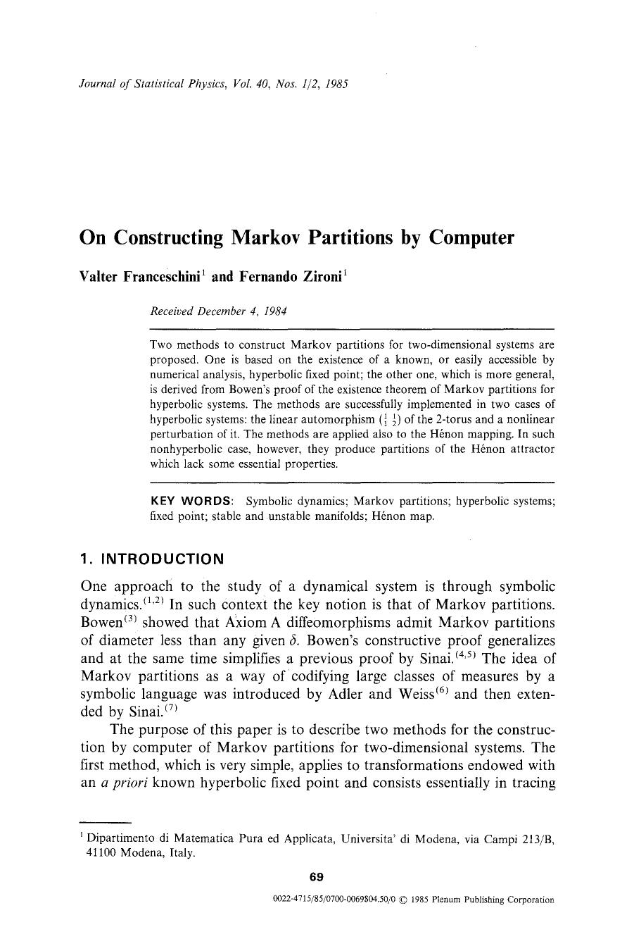 On constructing Markov partitions by computer by Unknown