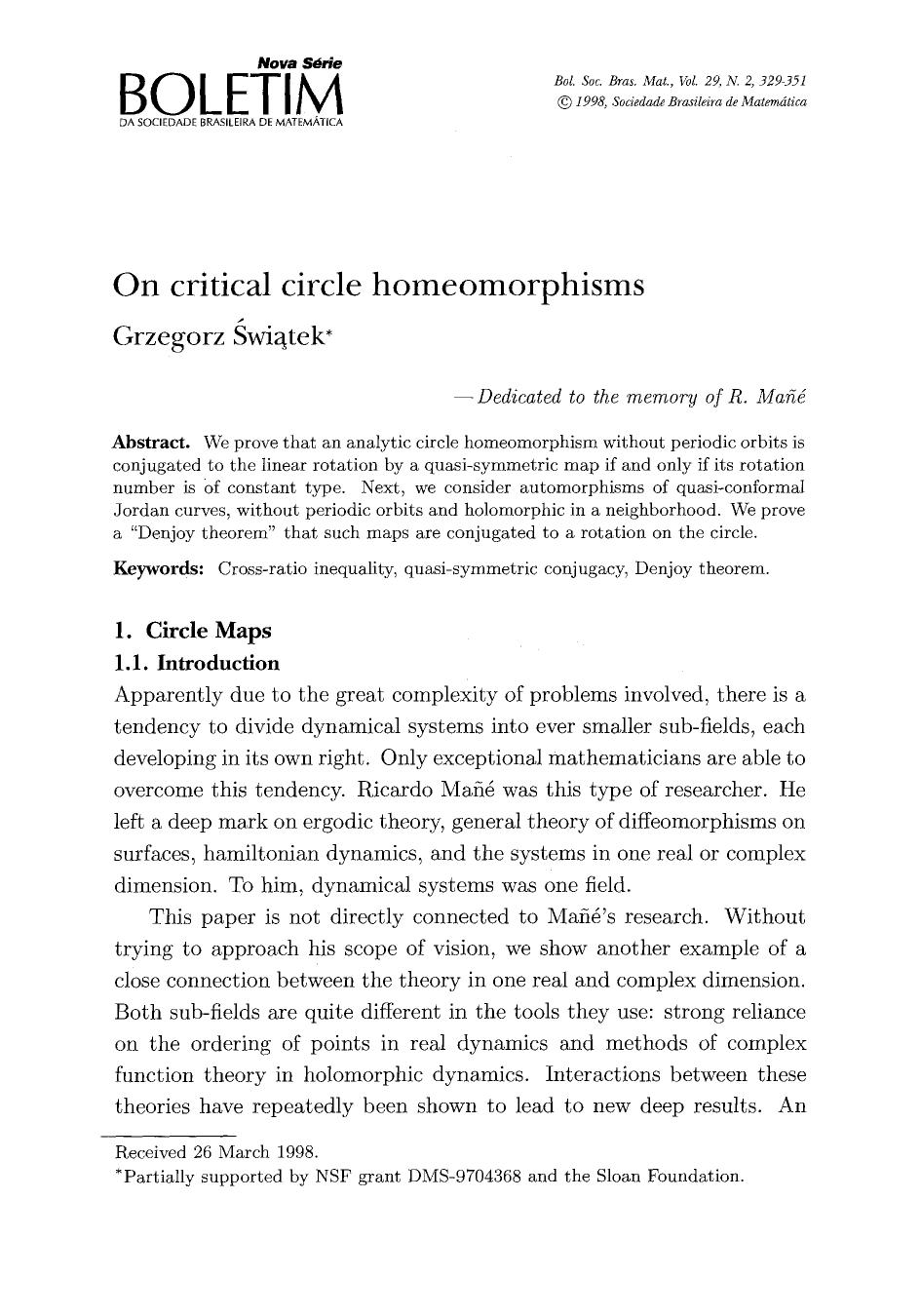 On critical circle homeomorphisms by Unknown