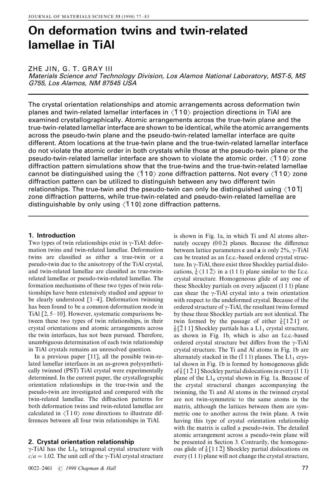 On deformation twins and twin-related lamellae in TiAl by Unknown