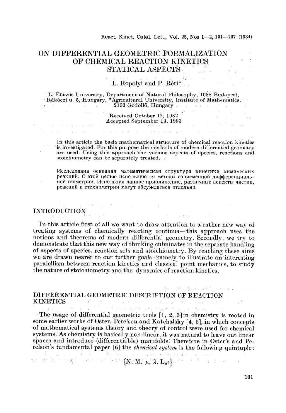 On differential geometric formalization of chemical reaction kinetics statical aspects by Unknown