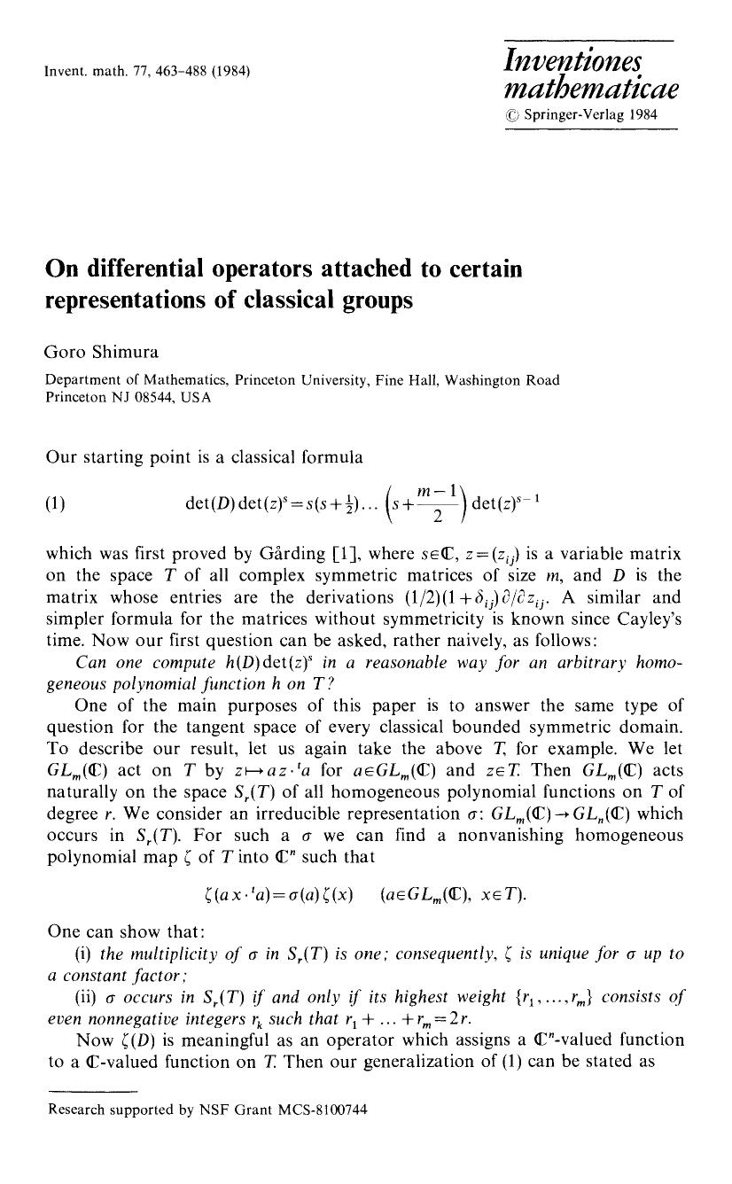On differential operators attached to certain representations of classical groups by Unknown