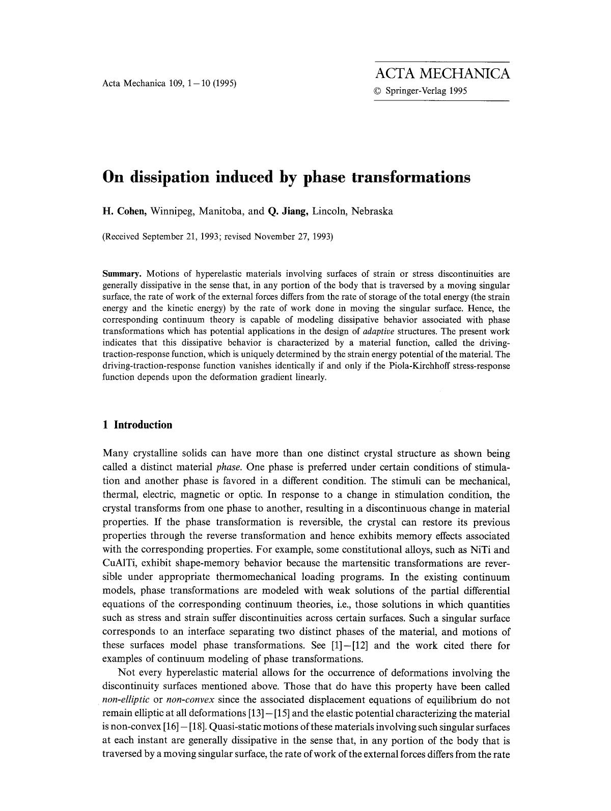 On dissipation induced by phase transformations by Unknown