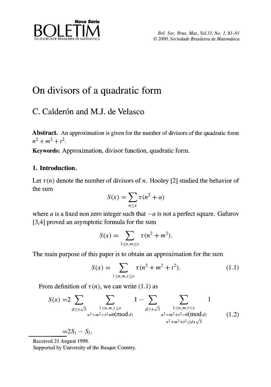 On divisors of a quadratic form by Unknown
