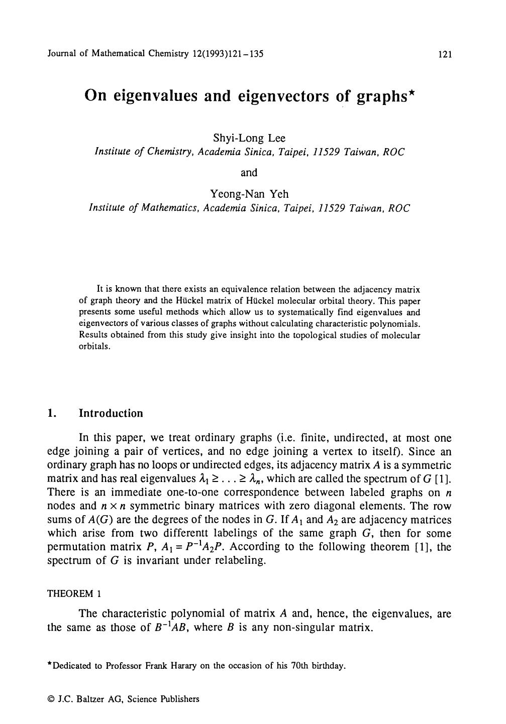 On eigenvalues and eigenvectors of graphs by Unknown