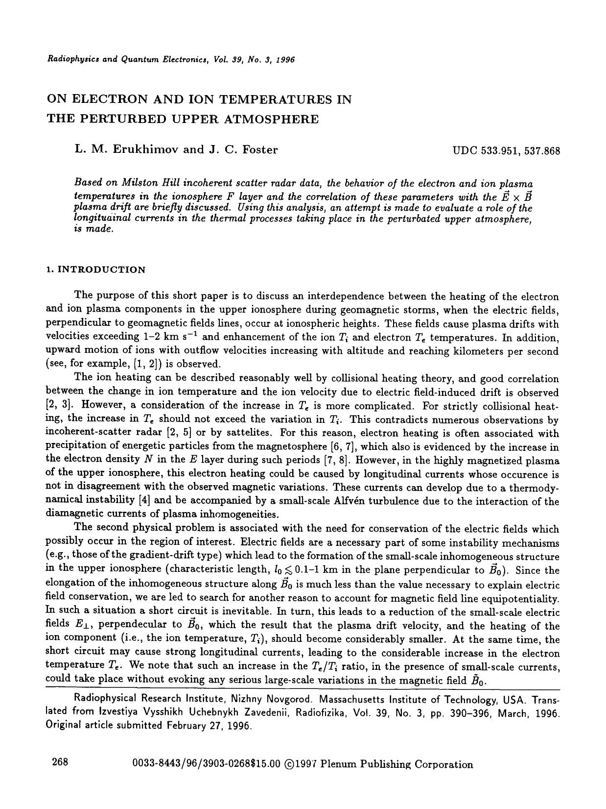 On electron and ion temperatures in the perturbed upper atmosphere by Unknown