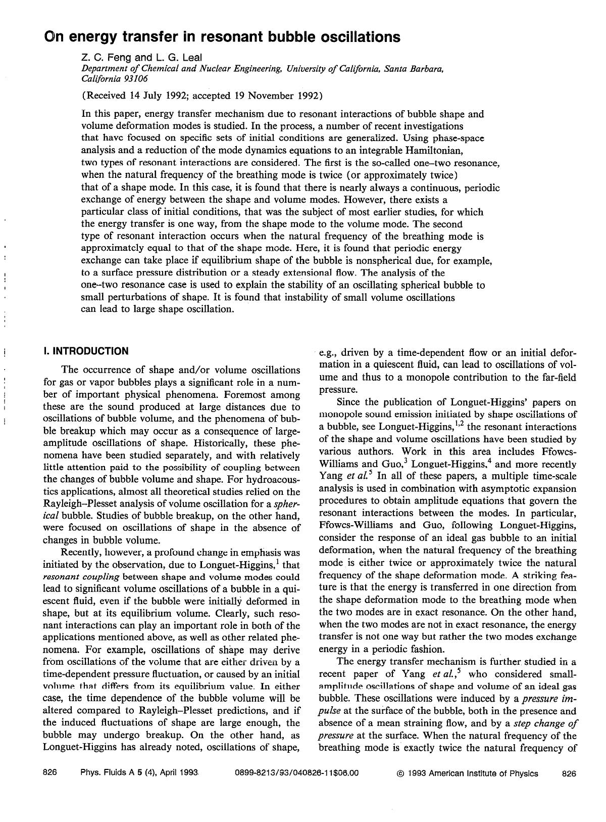 On energy transfer in resonant bubble oscillations by Z. C. Feng; L. G. Leal