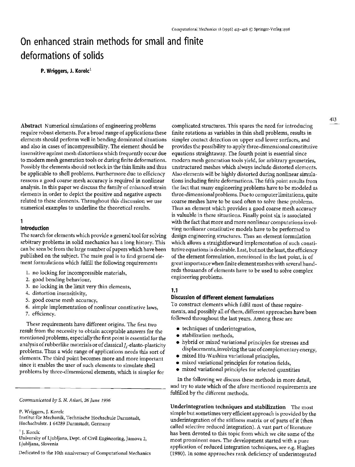 On enhanced strain methods for small and finite deformations of solids by Unknown