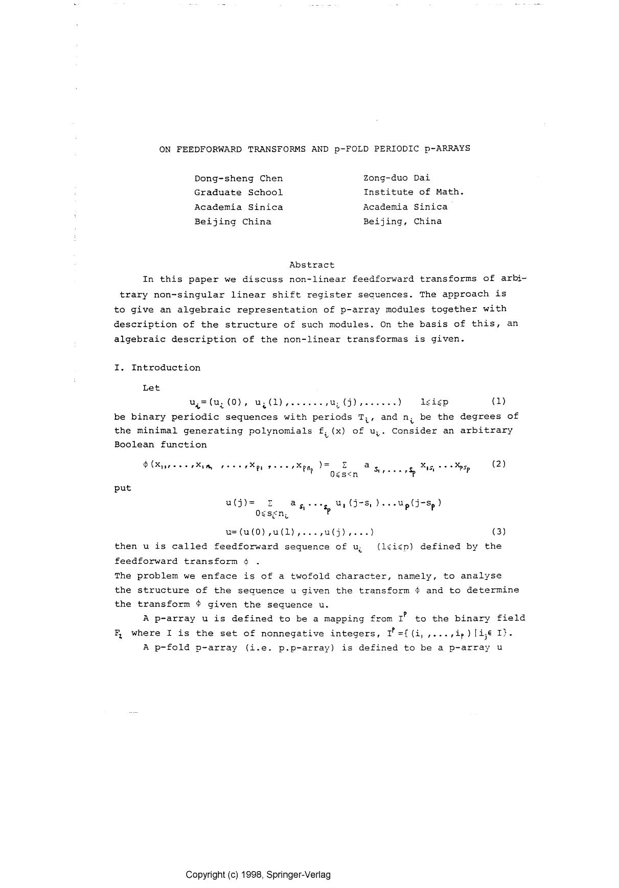 On feedforward transforms and p-fold periodic p-arrays. by Chen D. & Dai Z