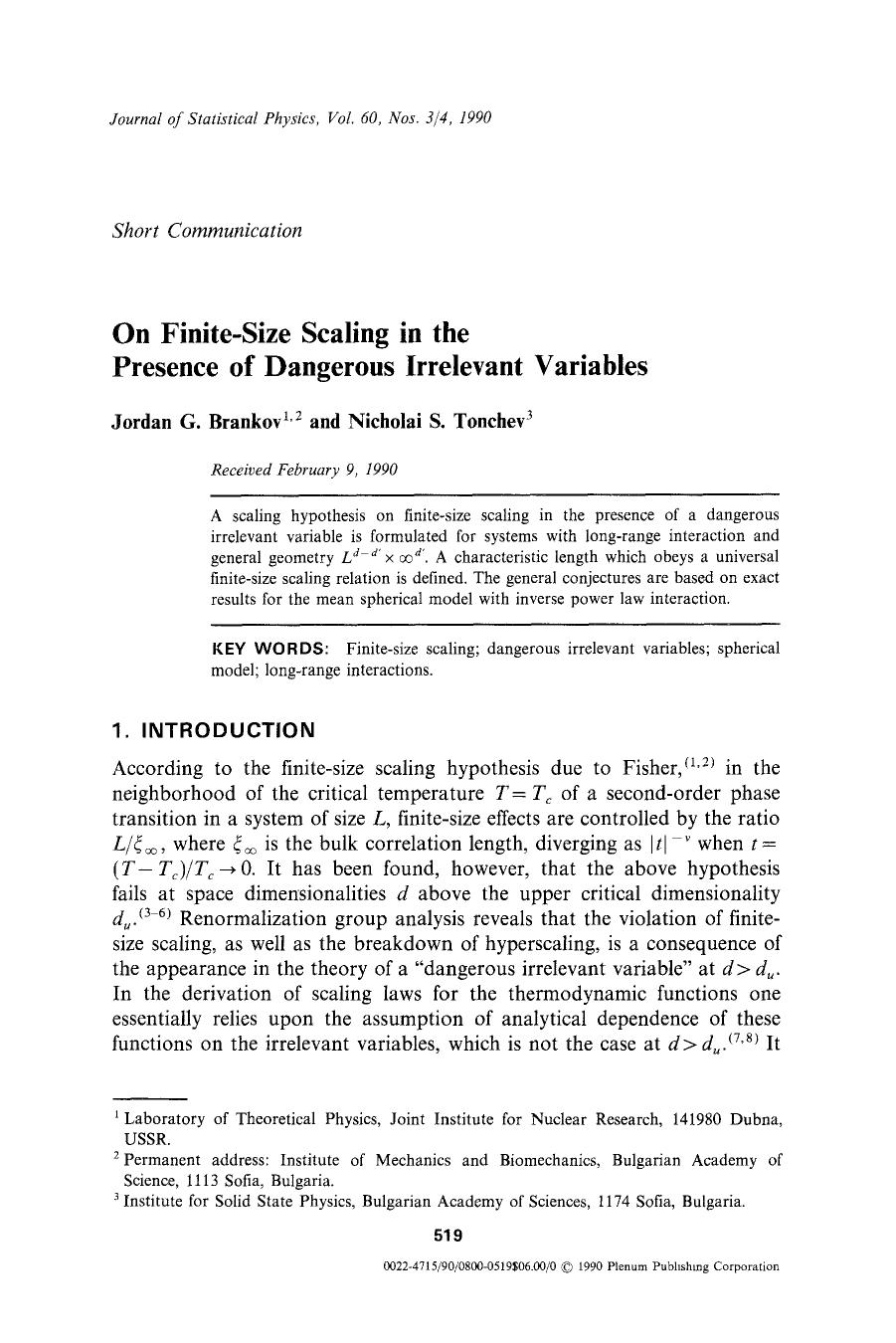 On finite-size scaling in the presence of dangerous irrelevant variables by Unknown