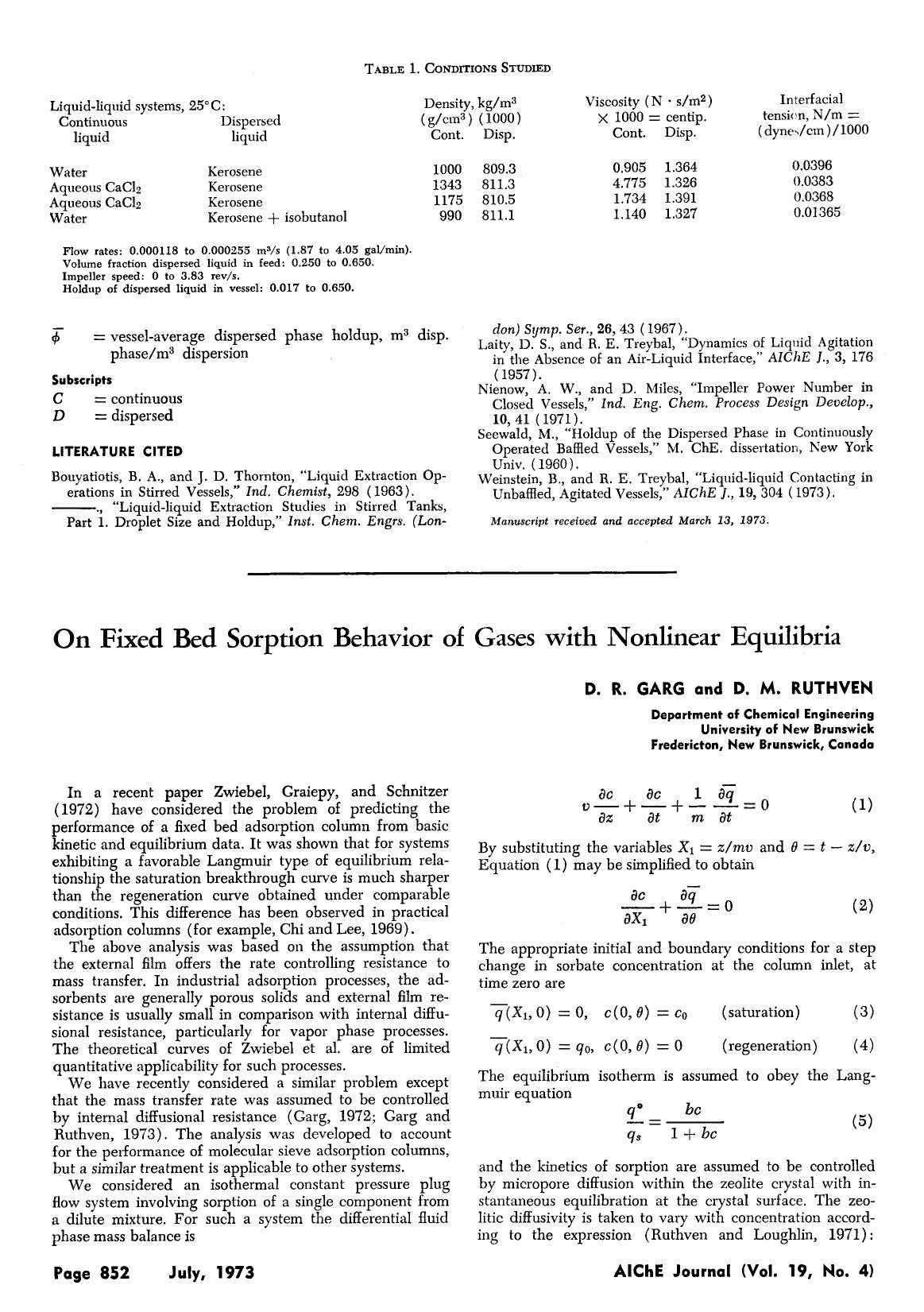 On fixed bed sorption behavior of gases with nonlinear equilibria by Unknown