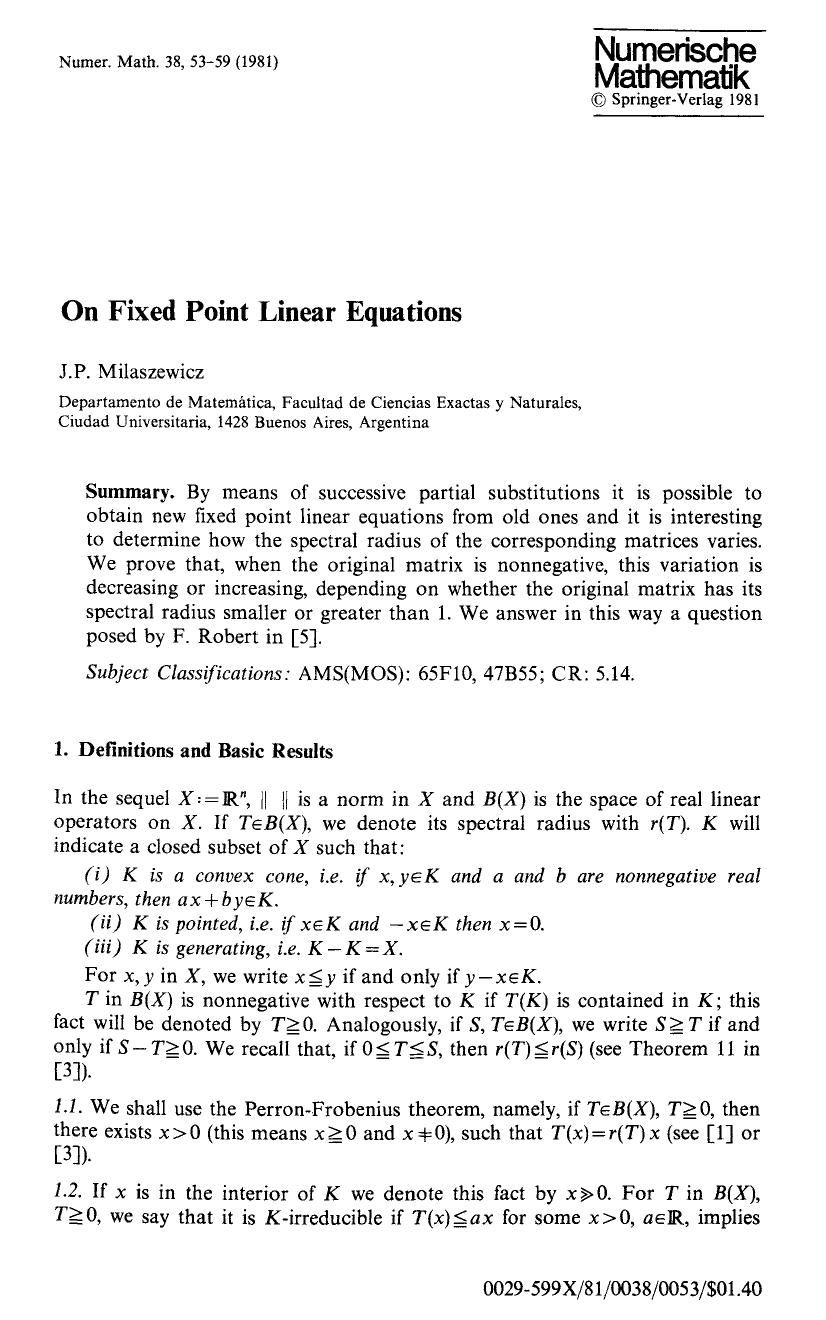 On fixed point linear equations by Unknown