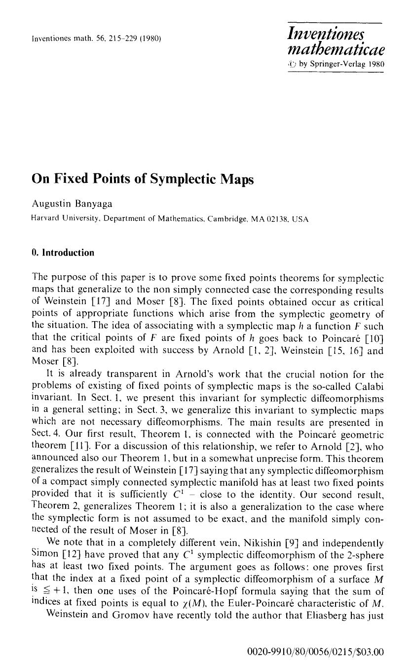 On fixed points of symplectic maps by Unknown
