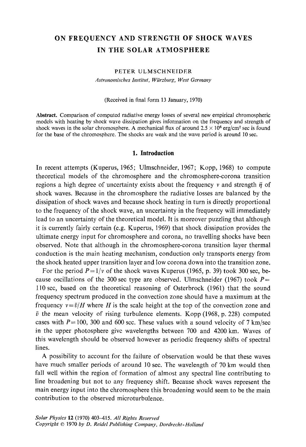 On frequency and strength of shock waves in the solar atmosphere by Unknown