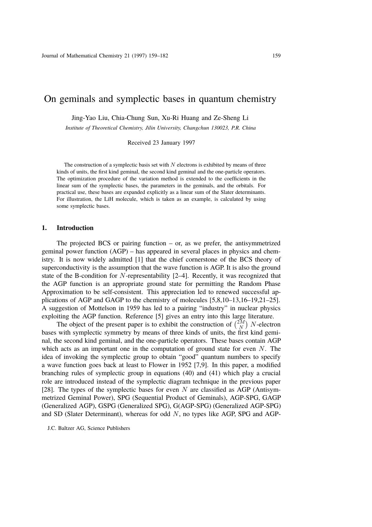 On geminals and symplectic bases in quantum chemistry by Unknown