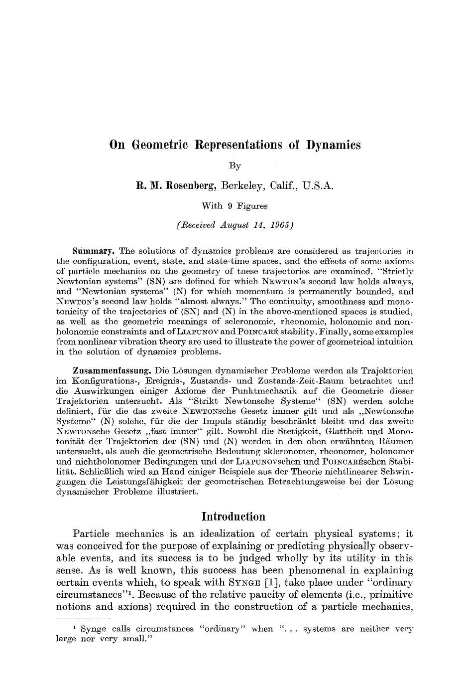 On geometric representations of dynamics by Unknown