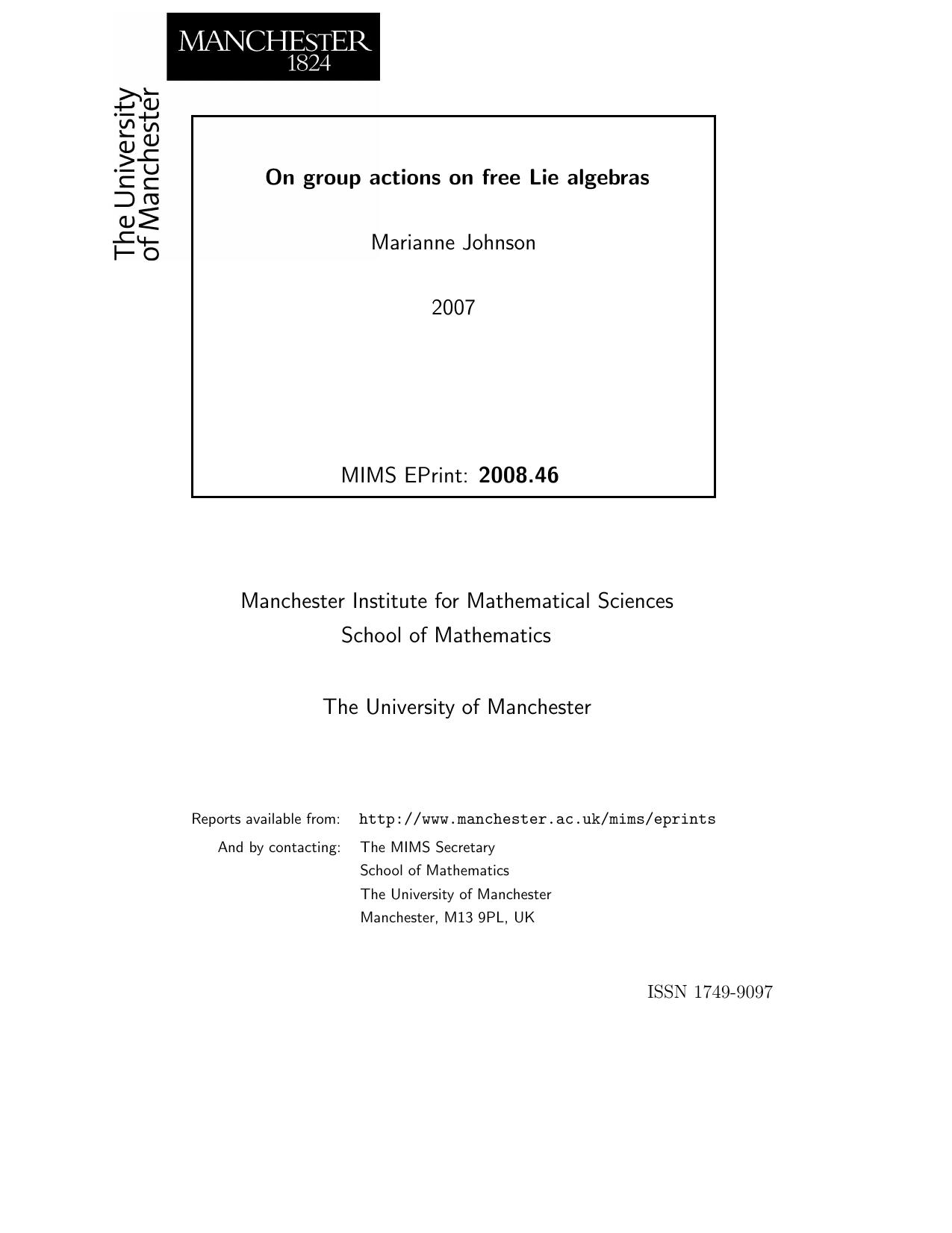 On group actions on free Lie algebras by Marianne Johnson