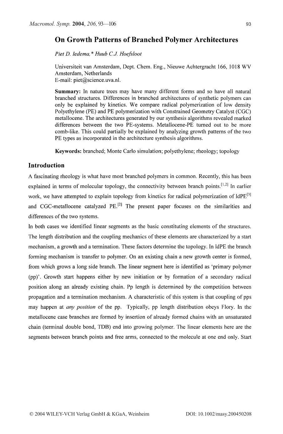 On growth patterns of branched polymer architectures by Unknown