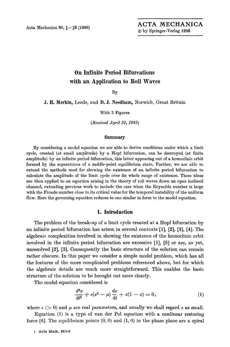 On infinite period bifurcations with an application to roll waves by Unknown