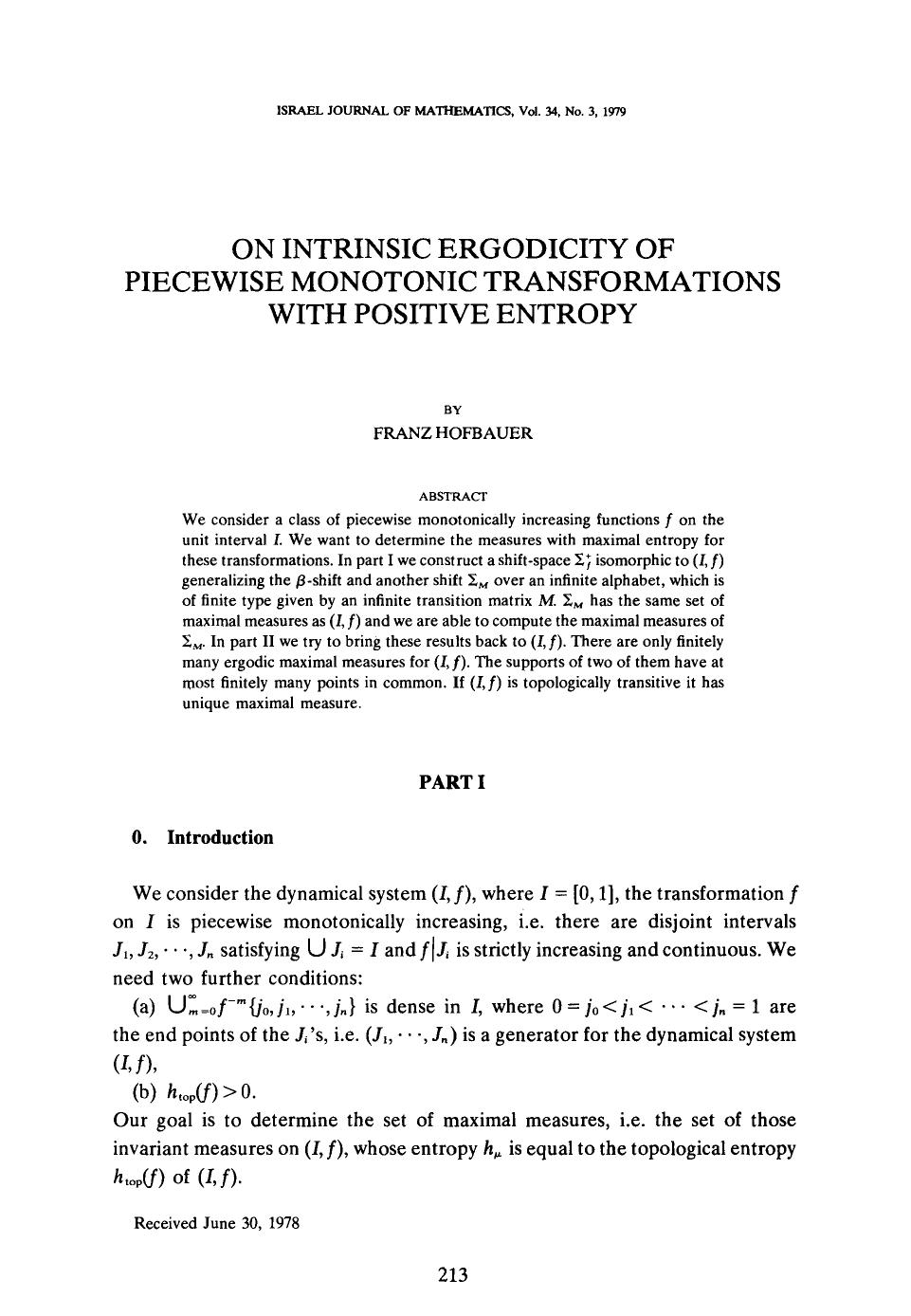 On intrinsic ergodicity of piecewise monotonic transformations with positive entropy by Unknown