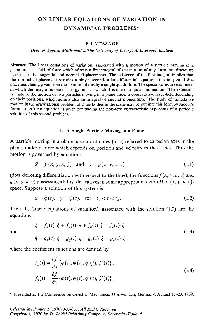 On linear equations of variation in dynamical problems by Unknown