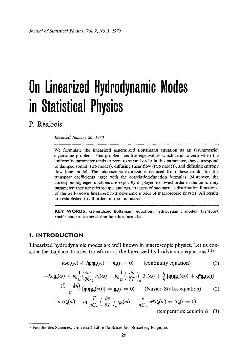 On linearized hydrodynamic modes in statistical physics by Unknown