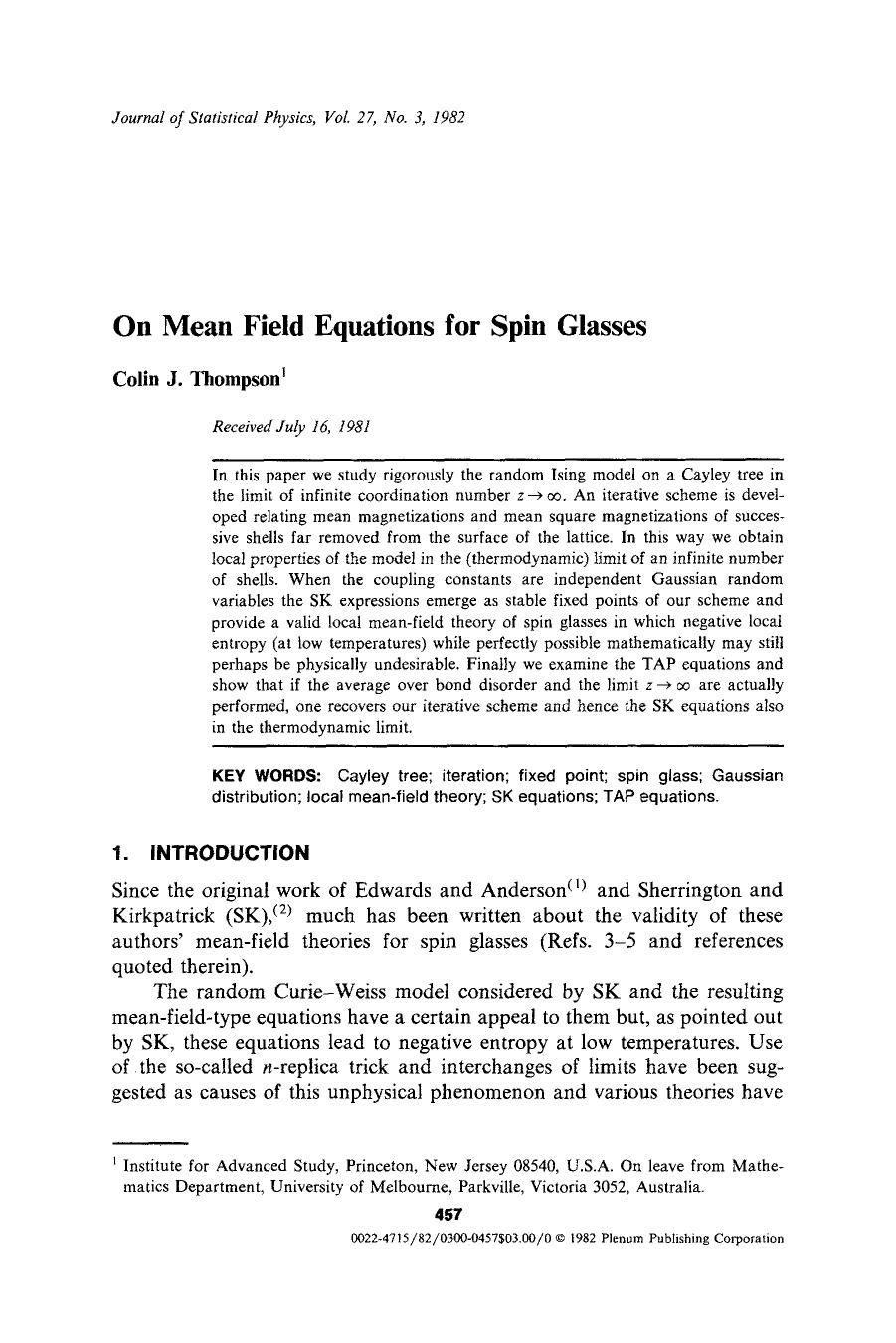 On mean field equations for spin glasses by Unknown
