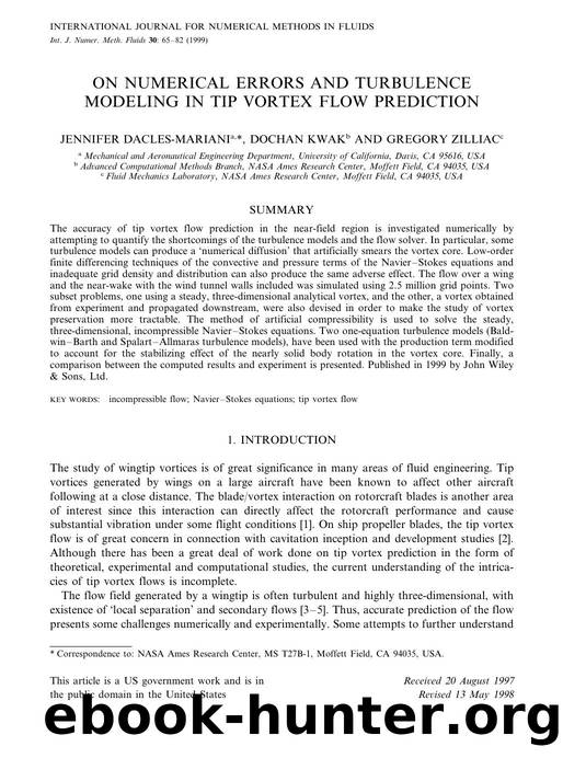 On numerical errors and turbulence modeling in tip vortex flow prediction by Unknown